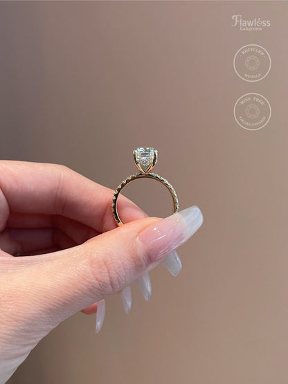 The Priscilla Ring, 4 Carat, Elongated Cushion, Crushed Ice
