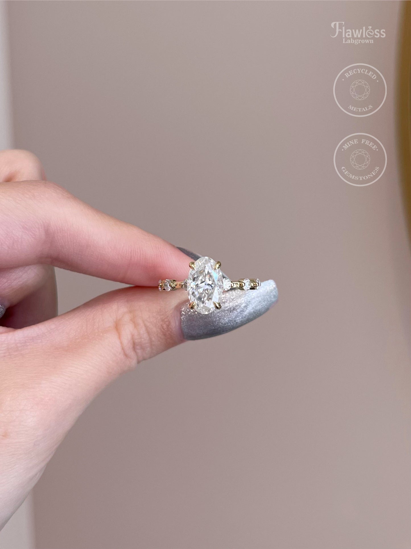 The Stella Ring, 3 Carat, Oval, Crushed Ice Hybrid